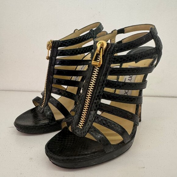 Jimmy Choo Python Elaphe Green Sandals - Picture 1 of 10